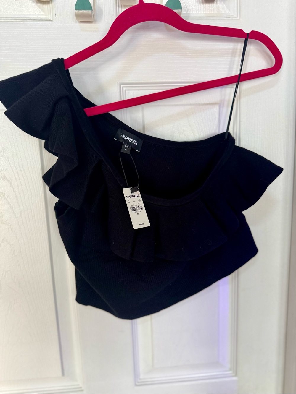 Express Black Ruffle One-Shoulder Knit Top BRAND NEW